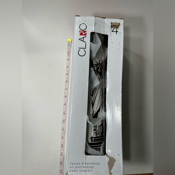 CLARO - Porcelain 12oz Stackable Statue of Liberty Mug Set w/ Chrome Rack - BNIB - Picture 5 of 12